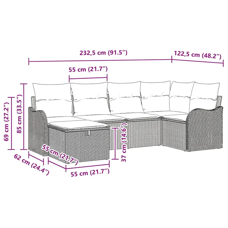Ensemble de canapé de jardin 6 pcs Gris clair Poly rotin - 8