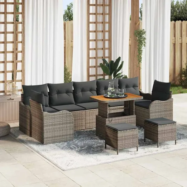 Ensemble de canapé de jardin avec coussin 10 pcs Gris polyrotin