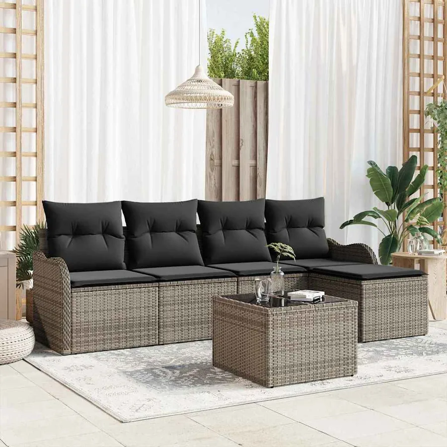 Ensemble de canapé de jardin 6 pcs Gris polyrotin