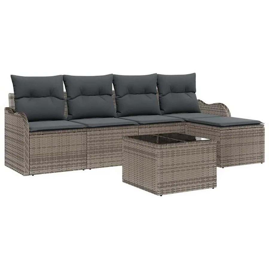 Ensemble de canapé de jardin 6 pcs Gris polyrotin - 2