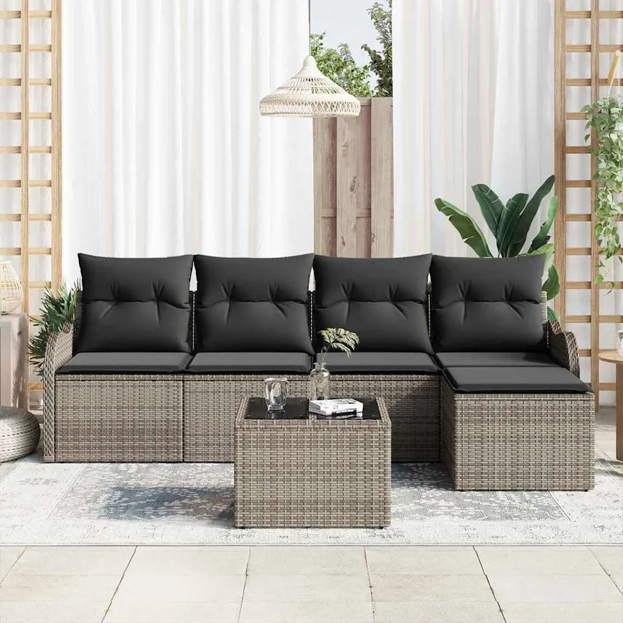 Ensemble de canapé de jardin 6 pcs Gris polyrotin - 3