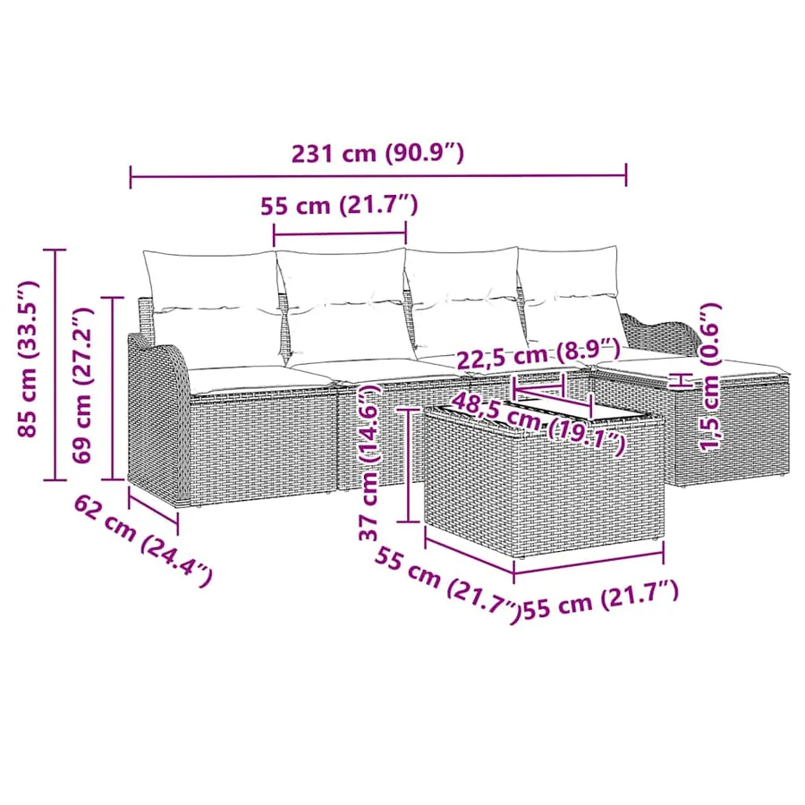 Ensemble de canapé de jardin 6 pcs Gris polyrotin - 9