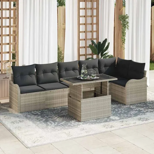 Ensemble de Canapés avec coussin 7 pcs Gris clair Poly rotin