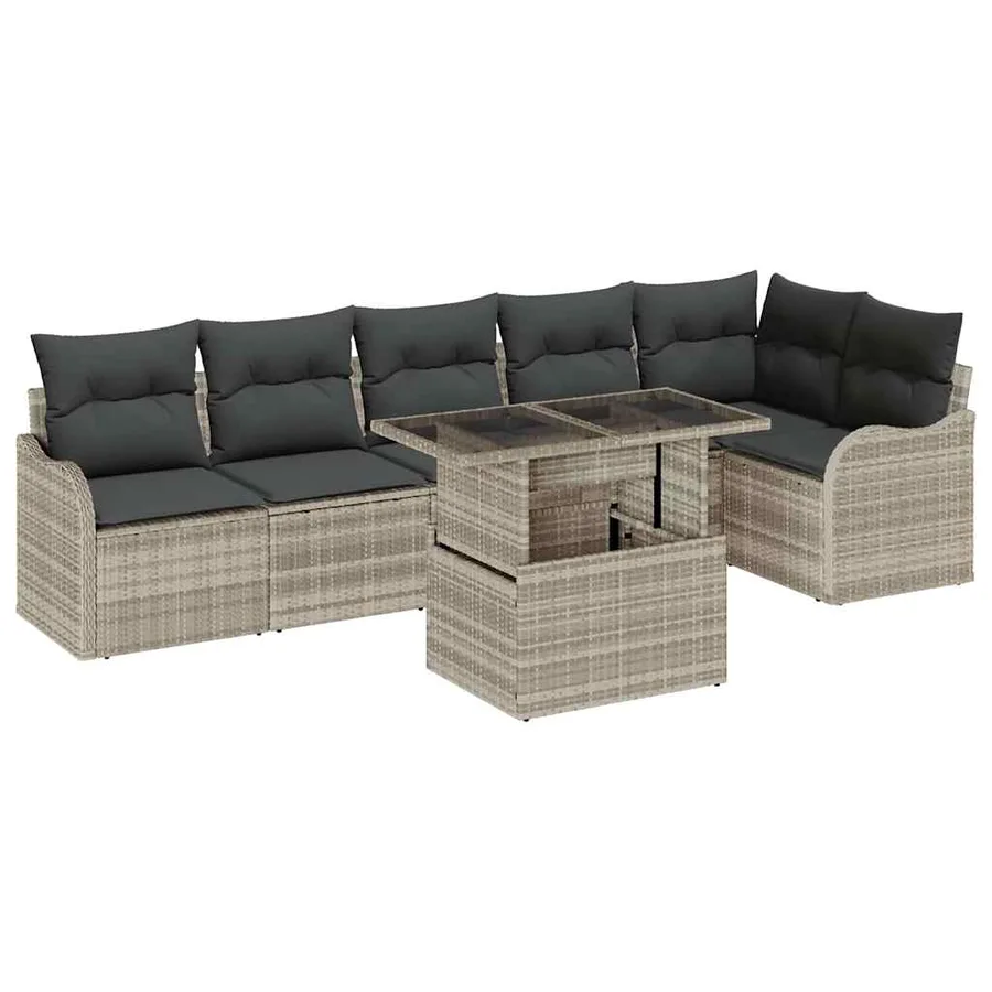 Ensemble de Canapés avec coussin 7 pcs Gris clair Poly rotin - 2