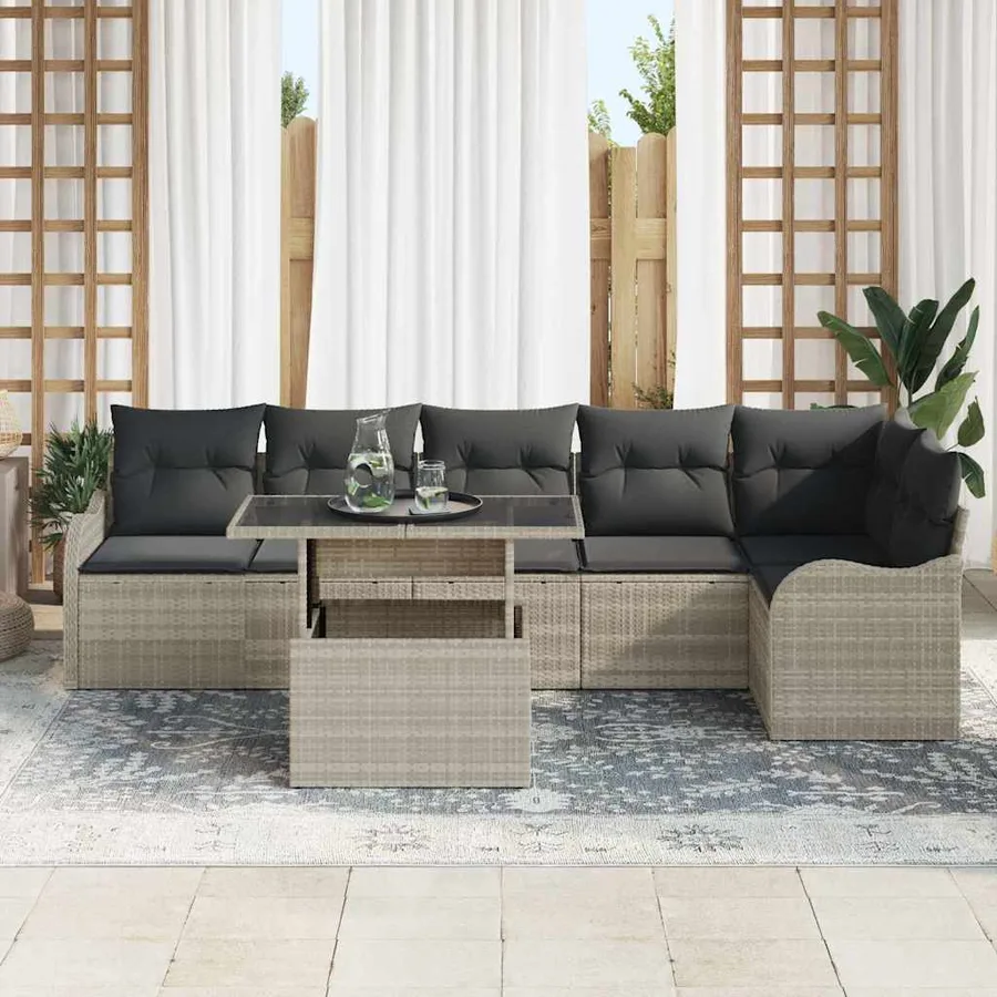 Ensemble de Canapés avec coussin 7 pcs Gris clair Poly rotin - 3
