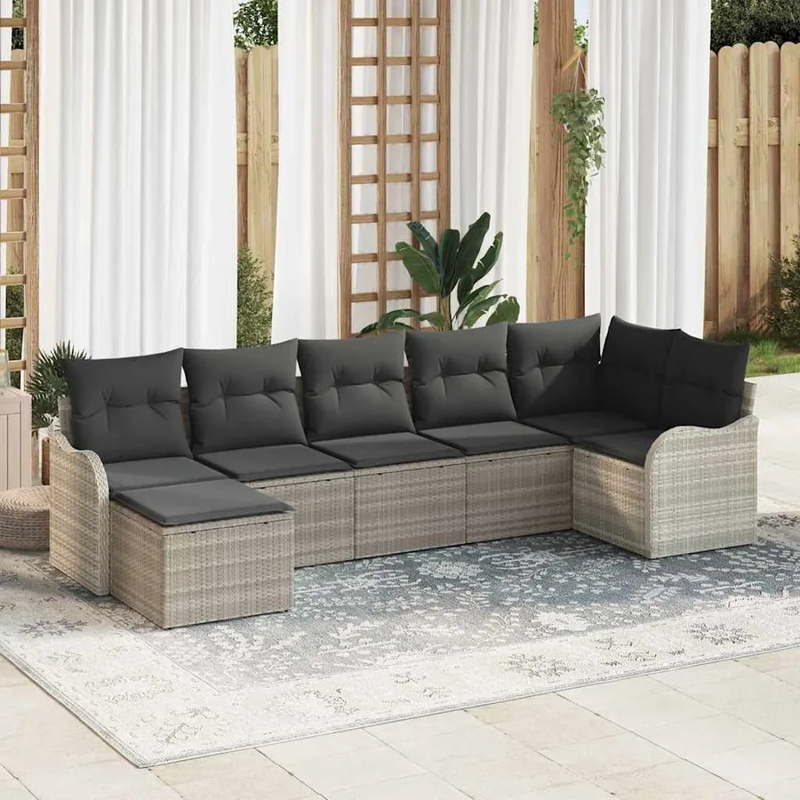 Ensemble de canapé de jardin 7 pcs Gris clair polyrotin