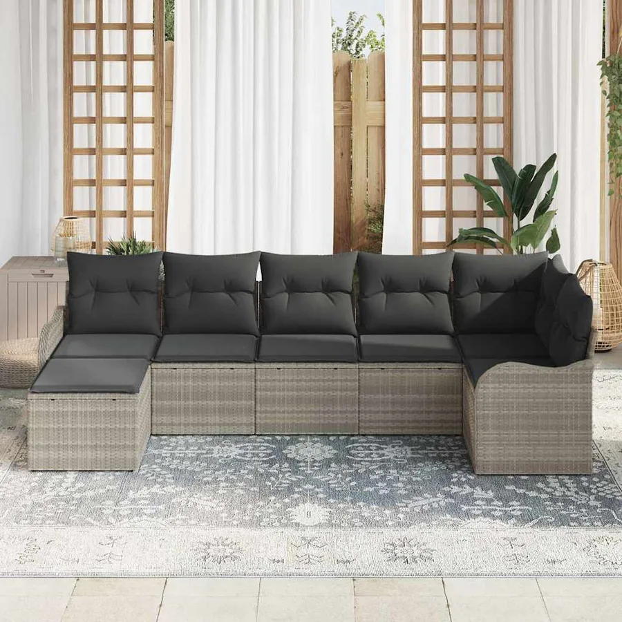 Ensemble de canapé de jardin 7 pcs Gris clair polyrotin - 3