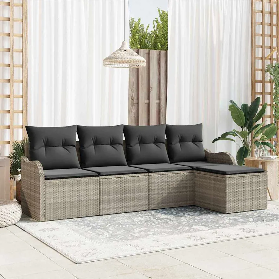 Ensemble de canapé de jardin 5 pcs Gris clair polyrotin