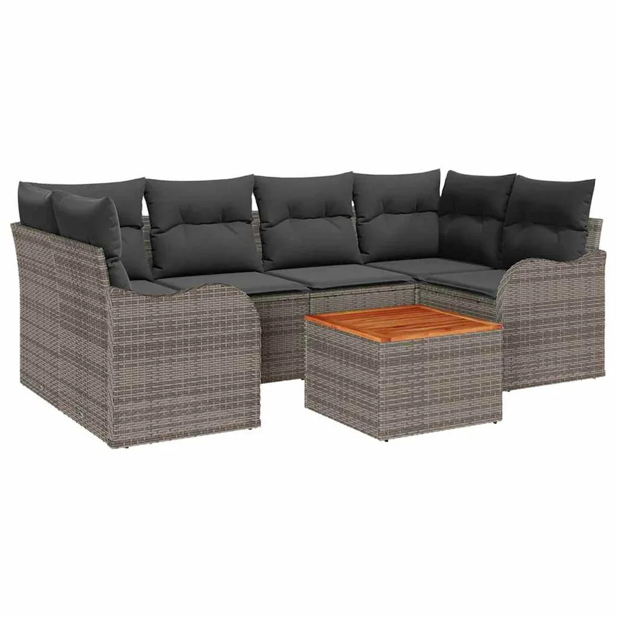 Ensemble de canapé de jardin avec coussin 7 pcs Gris polyrotin - 2