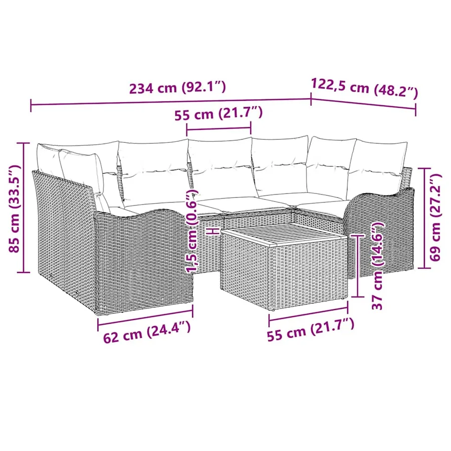 Ensemble de canapé de jardin avec coussin 7 pcs Gris polyrotin - 9