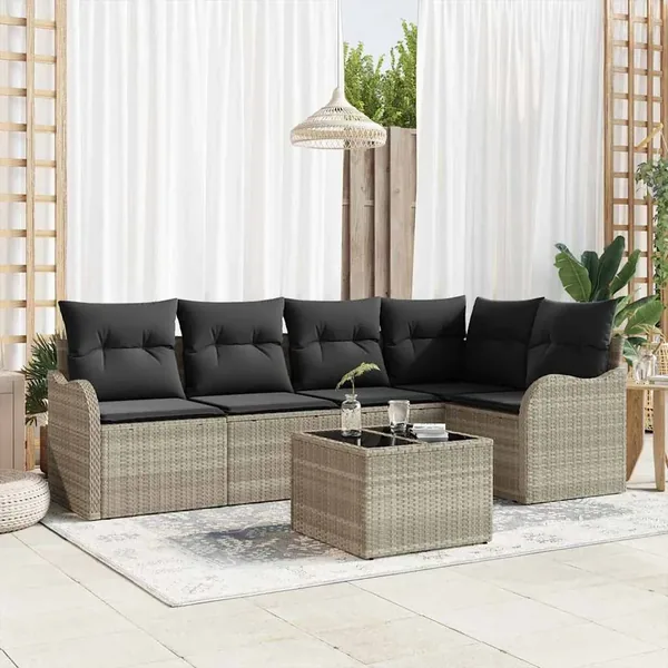 Ensemble de canapé de jardin 6 pcs Gris clair Poly rotin