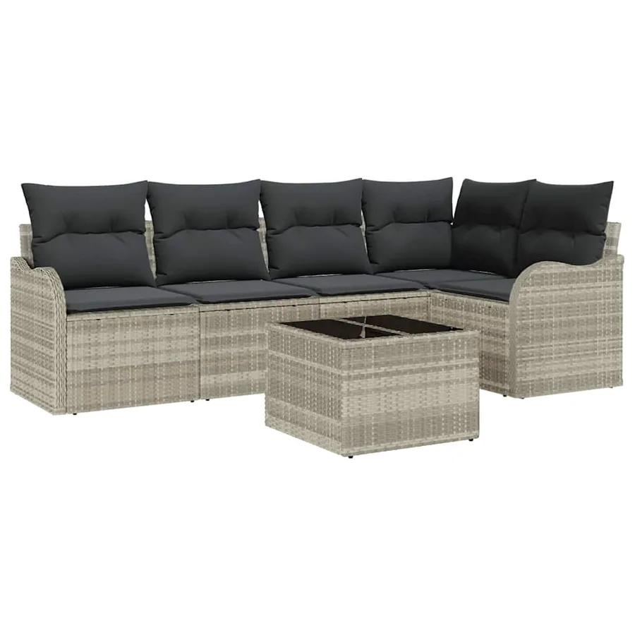 Ensemble de canapé de jardin 6 pcs Gris clair Poly rotin - 2