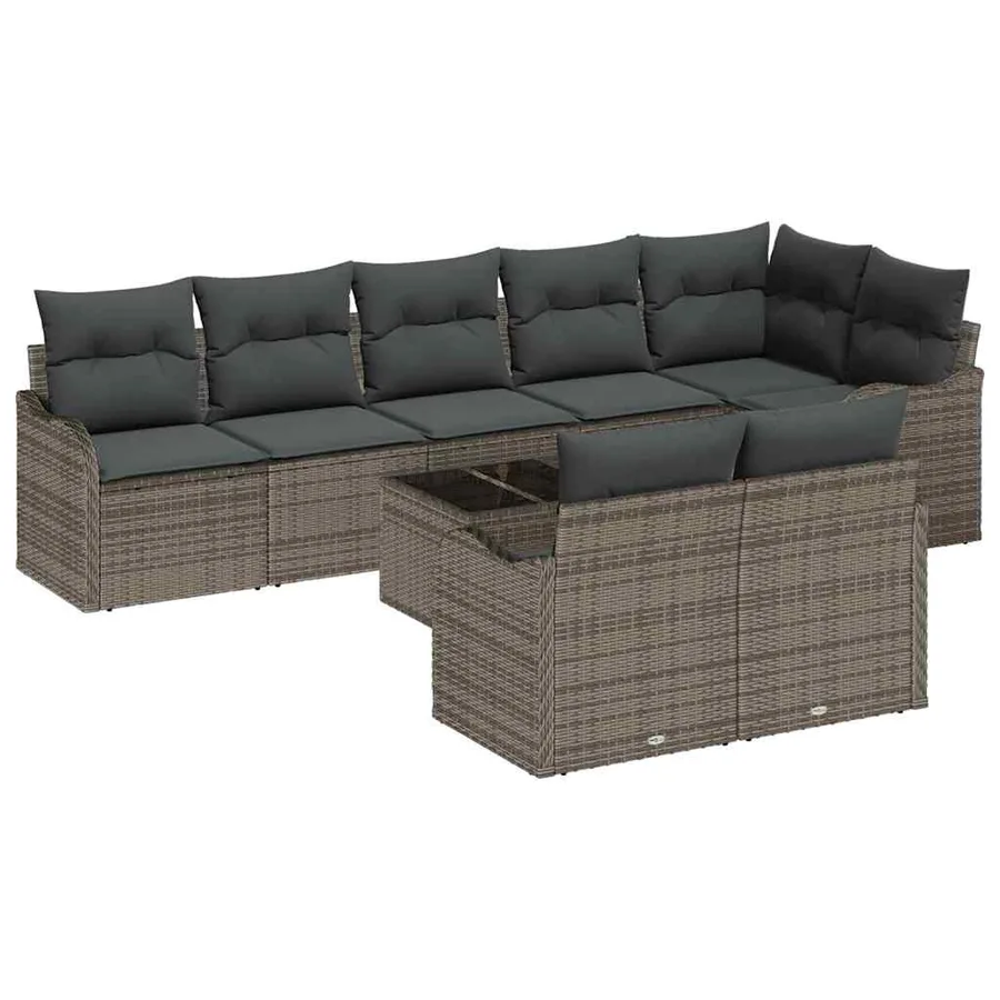 Ensemble de canapé de jardin 9 pcs Gris polyrotin - 2