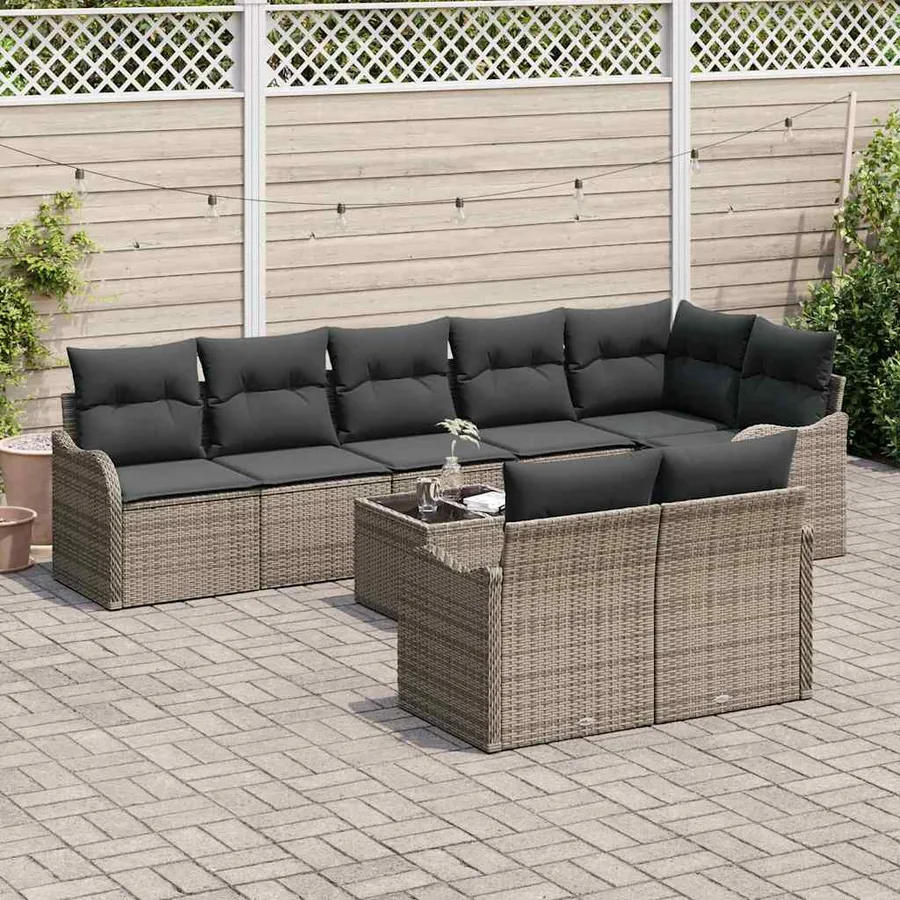 Ensemble de canapé de jardin 9 pcs Gris polyrotin - 3