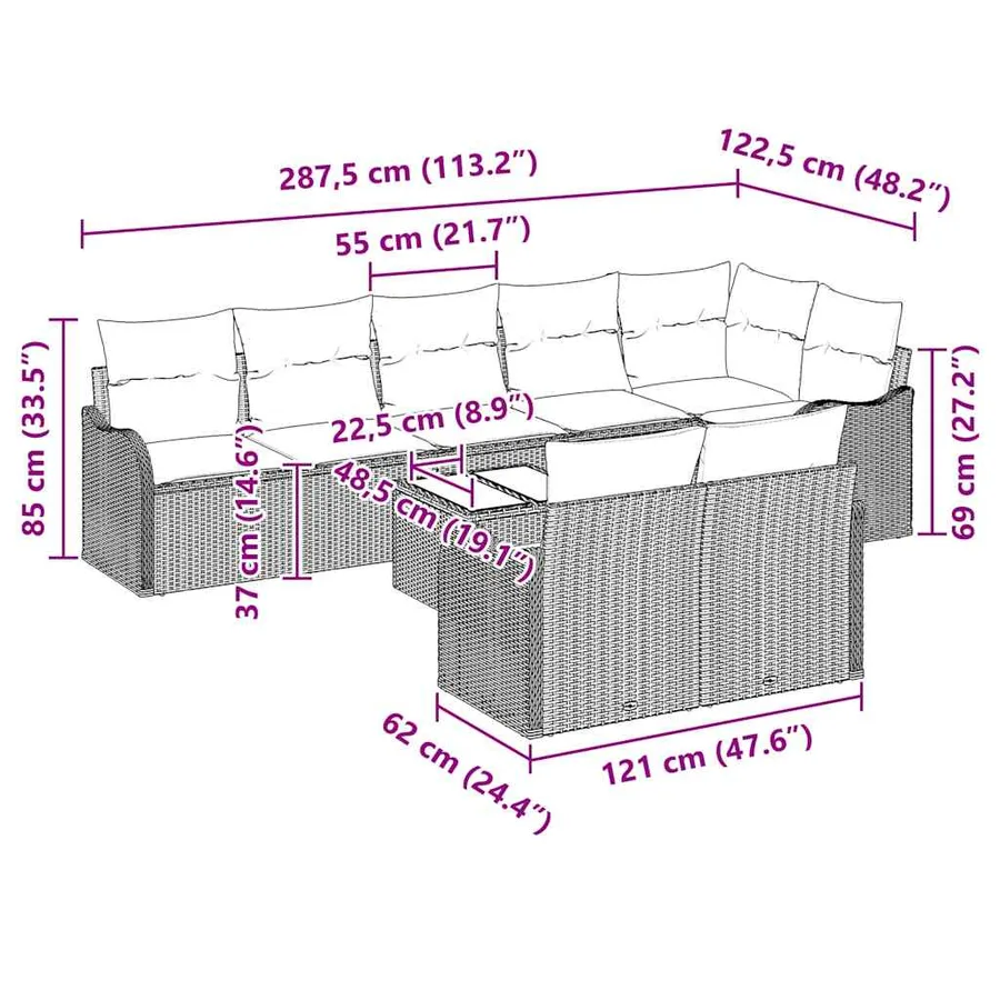 Ensemble de canapé de jardin 9 pcs Gris polyrotin - 9