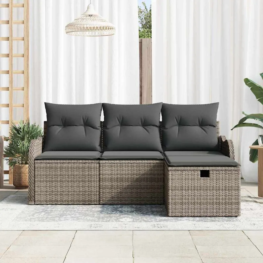 Ensemble de canapé de jardin avec coussin 4 pcs Gris polyrotin - 3