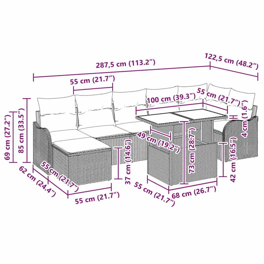 Ensemble de canapé de jardin 8 pcs Gris clair Poly rotin - 12