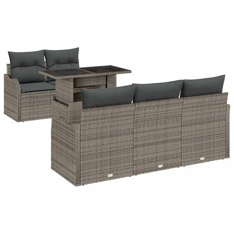 Ensemble de canapé de jardin avec coussin 6 pcs Gris polyrotin - 2