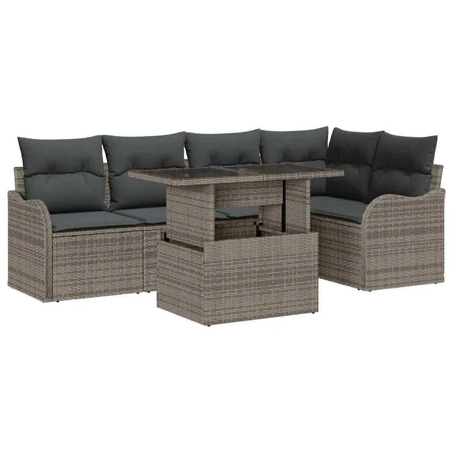 Ensemble de salle à manger avec coussin 6 pcs Gris Poly rotin - 2