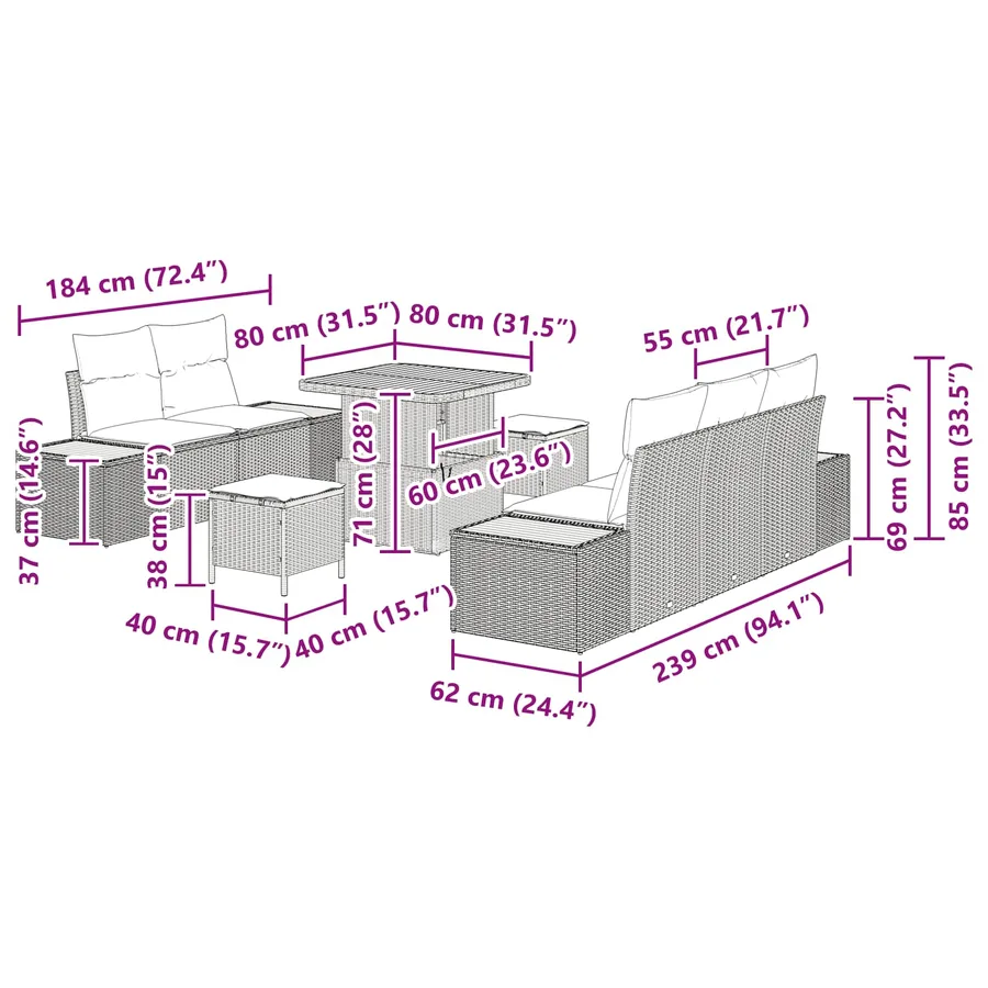 Ensemble de canapé de jardin avec coussin 8 pcs Gris - 12