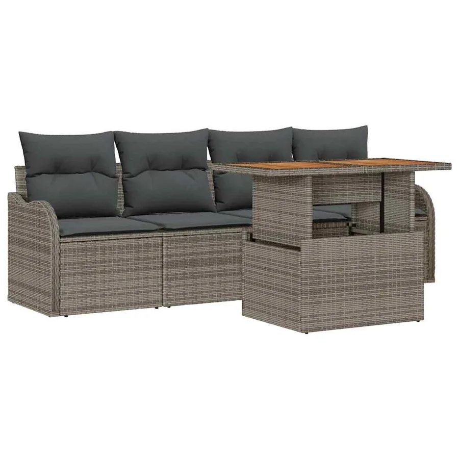 Ensemble de canapé de jardin avec coussin 5 pcs Gris polyrotin - 2