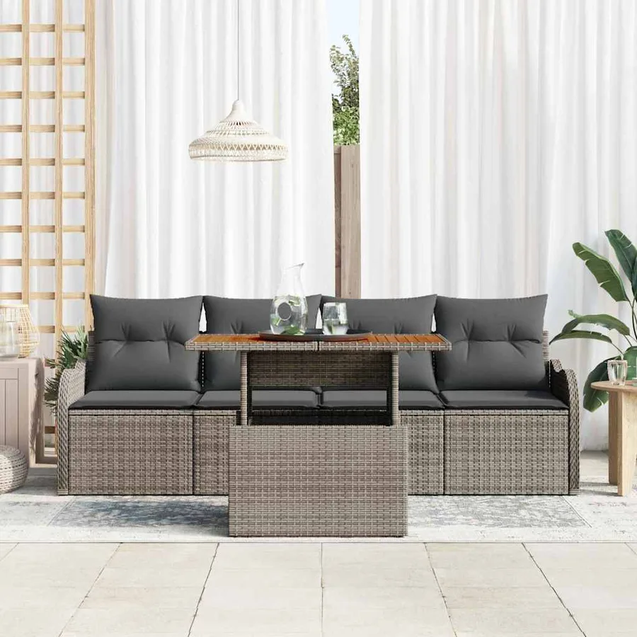 Ensemble de canapé de jardin avec coussin 5 pcs Gris polyrotin - 3