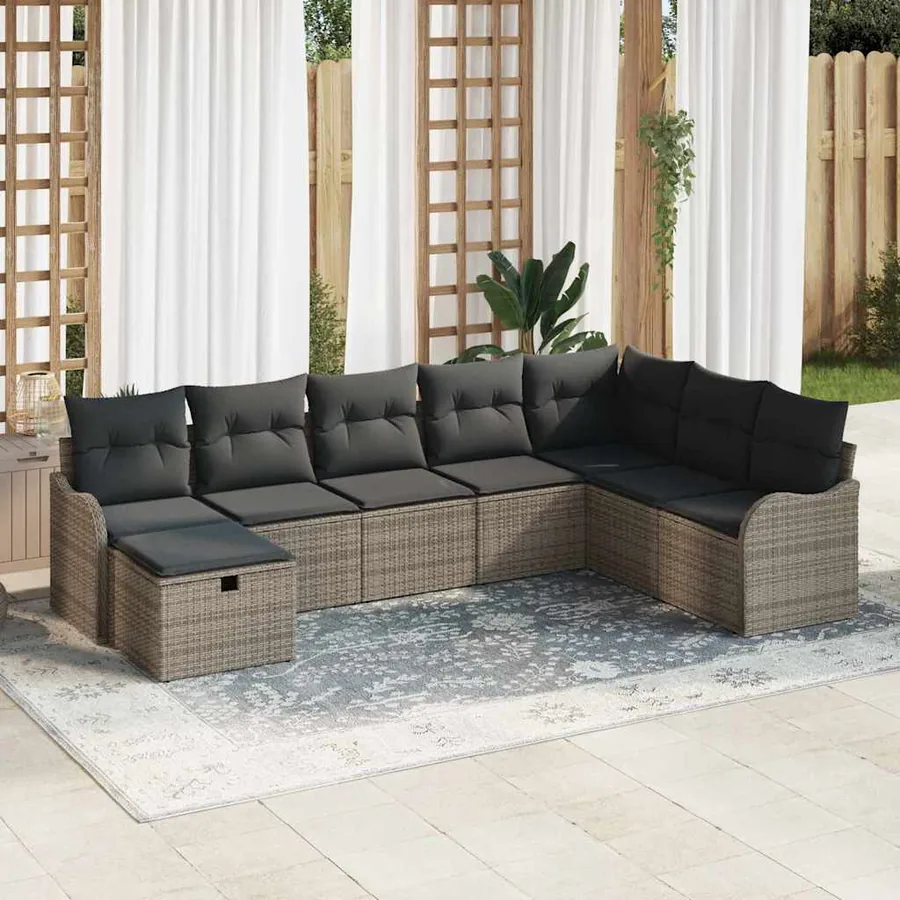 Ensemble de Canapés avec coussin 8 pcs Gris polyrotin