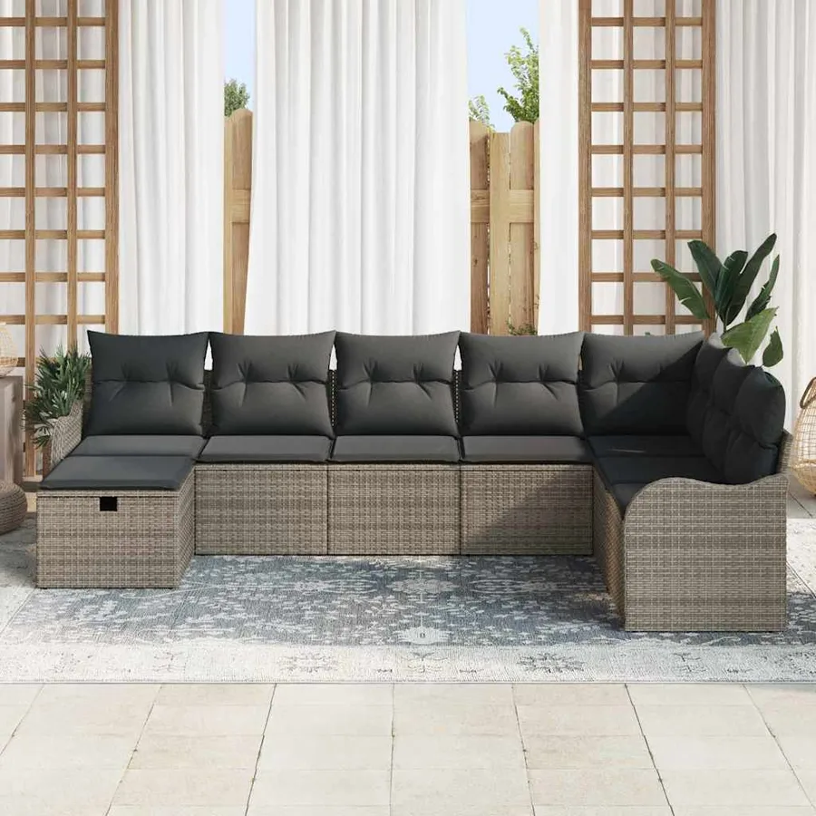 Ensemble de Canapés avec coussin 8 pcs Gris polyrotin - 3