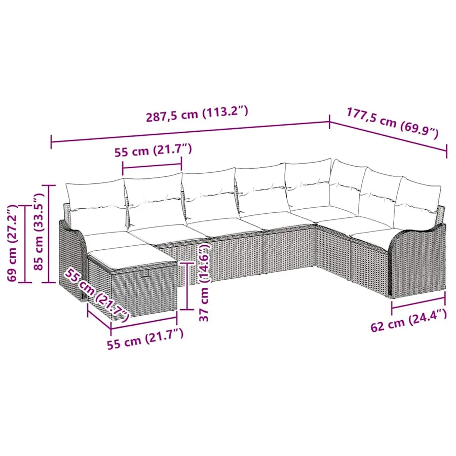 Ensemble de Canapés avec coussin 8 pcs Gris polyrotin - 8
