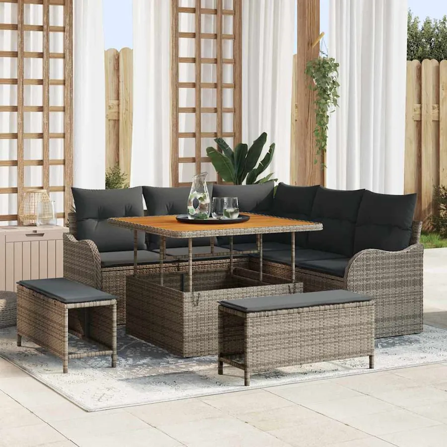 Ensemble de canapé de jardin avec coussin 8 pcs Gris polyrotin