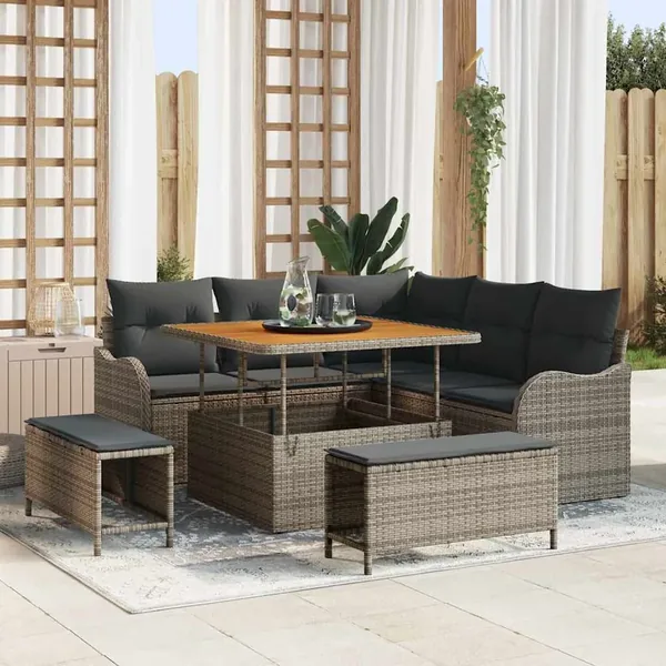 Ensemble de canapé de jardin avec coussin 8 pcs Gris polyrotin