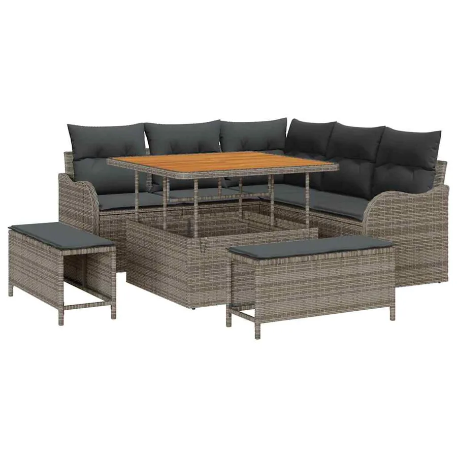 Ensemble de canapé de jardin avec coussin 8 pcs Gris polyrotin - 2