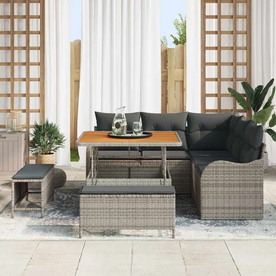 Ensemble de canapé de jardin avec coussin 8 pcs Gris polyrotin - 3