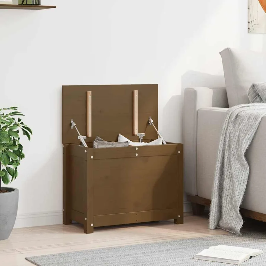 Boîte de rangement Marron miel 60x32x45,5 cm Bois massif de pin - 4