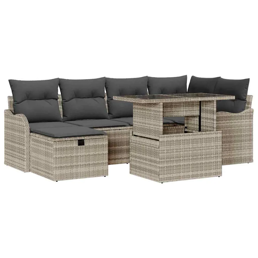 Ensemble de canapé de jardin 7 pcs Gris clair Poly rotin - 2