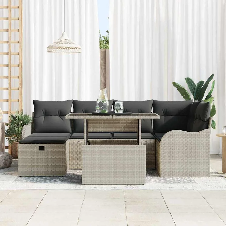 Ensemble de canapé de jardin 7 pcs Gris clair Poly rotin - 3