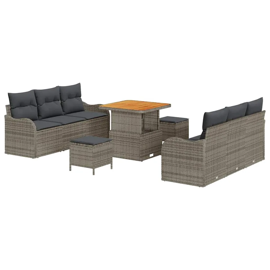 Ensemble de canapé de jardin avec coussin 9 pcs Gris polyrotin - 2