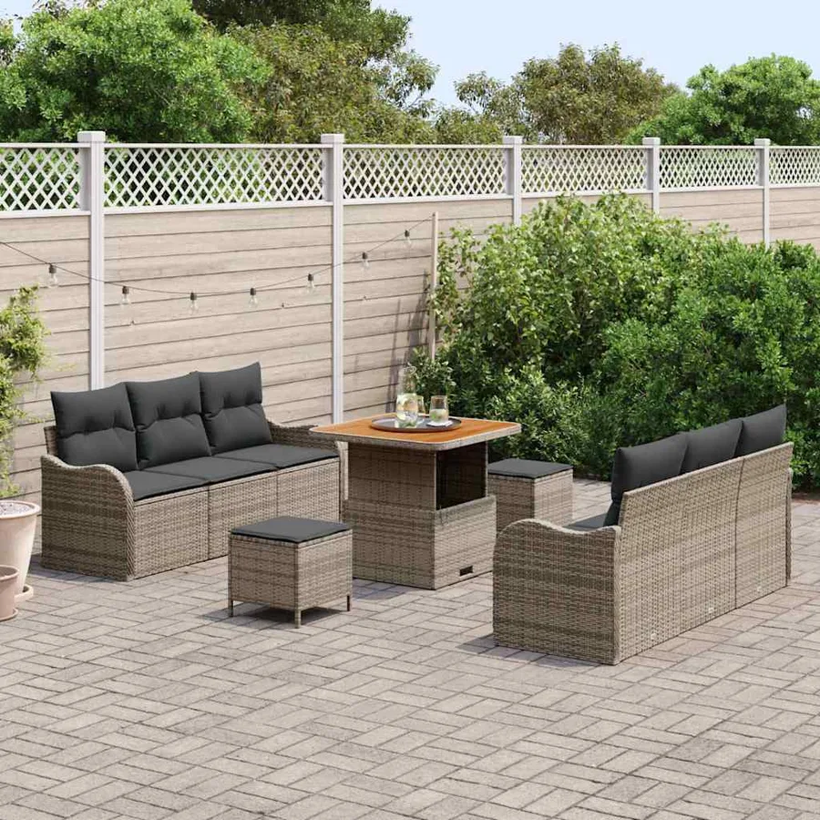 Ensemble de canapé de jardin avec coussin 9 pcs Gris polyrotin - 3
