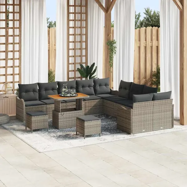 Ensemble de canapé de jardin avec coussin 13 pcs Gris polyrotin
