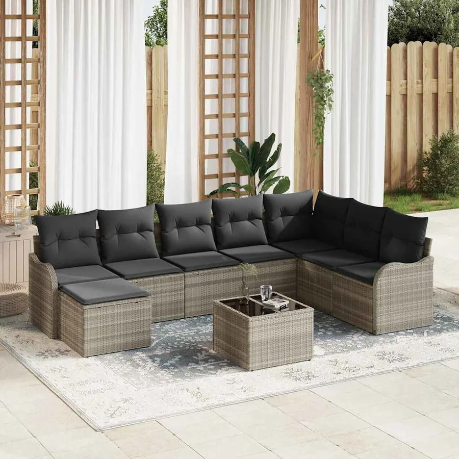 Ensemble de canapé de jardin 9 pcs Gris clair Poly rotin