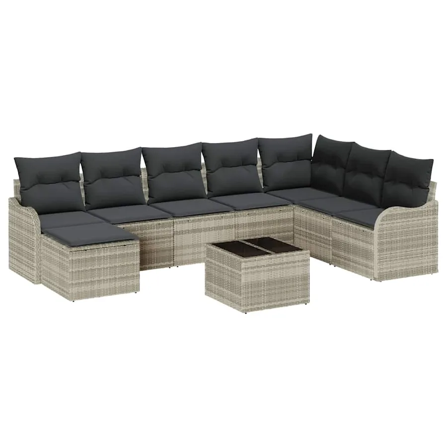 Ensemble de canapé de jardin 9 pcs Gris clair Poly rotin - 2