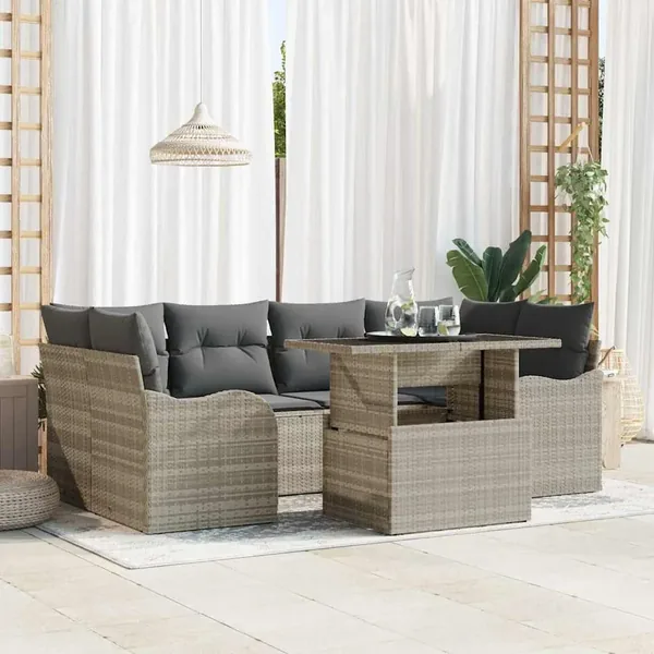 Ensemble de canapé de jardin 7 pcs Gris clair Poly Rattan
