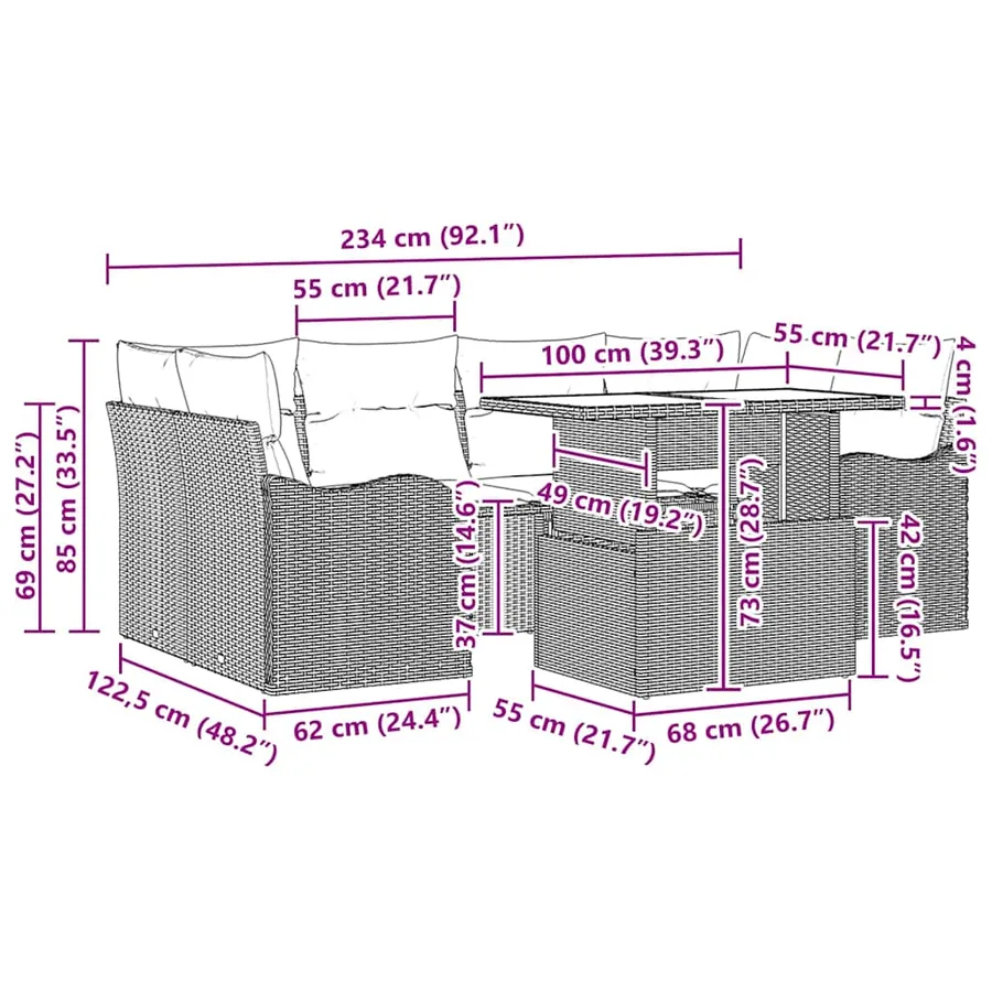 Ensemble de canapé de jardin 7 pcs Gris clair Poly Rattan - 15