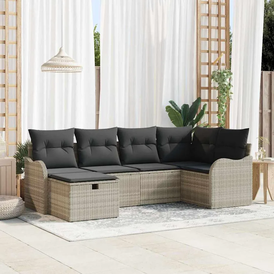 Ensemble de canapé de jardin 6 pcs Gris clair Poly rotin