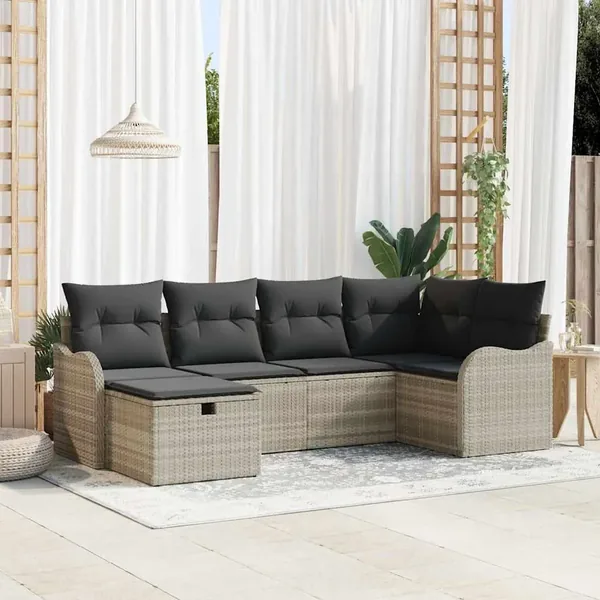 Ensemble de canapé de jardin 6 pcs Gris clair Poly rotin