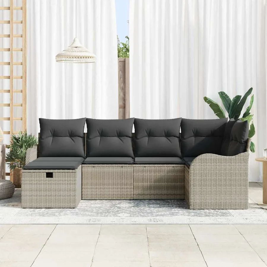 Ensemble de canapé de jardin 6 pcs Gris clair Poly rotin - 3