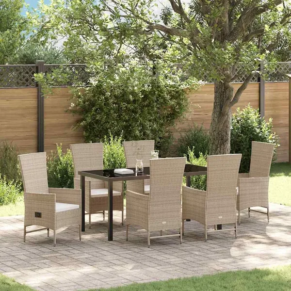 Ensemble de salle à manger pour jardin 7 pcs Beige polyrotin