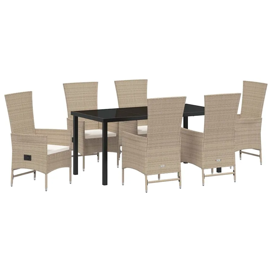 Ensemble de salle à manger pour jardin 7 pcs Beige polyrotin - 2