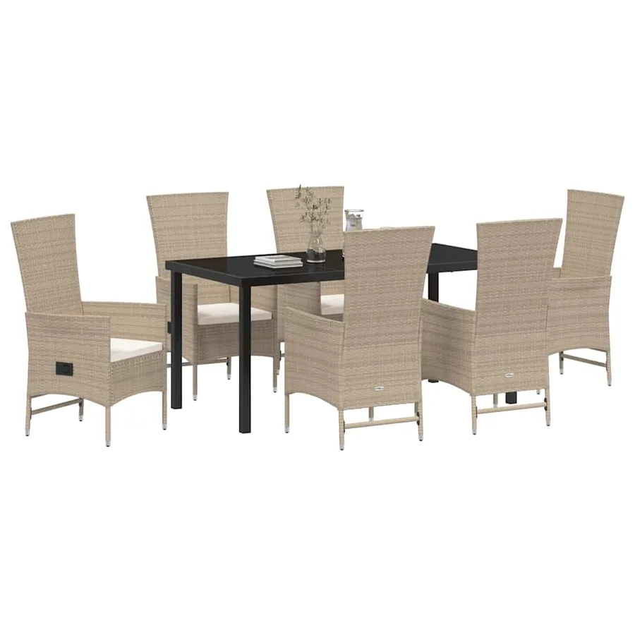 Ensemble de salle à manger pour jardin 7 pcs Beige polyrotin - 3