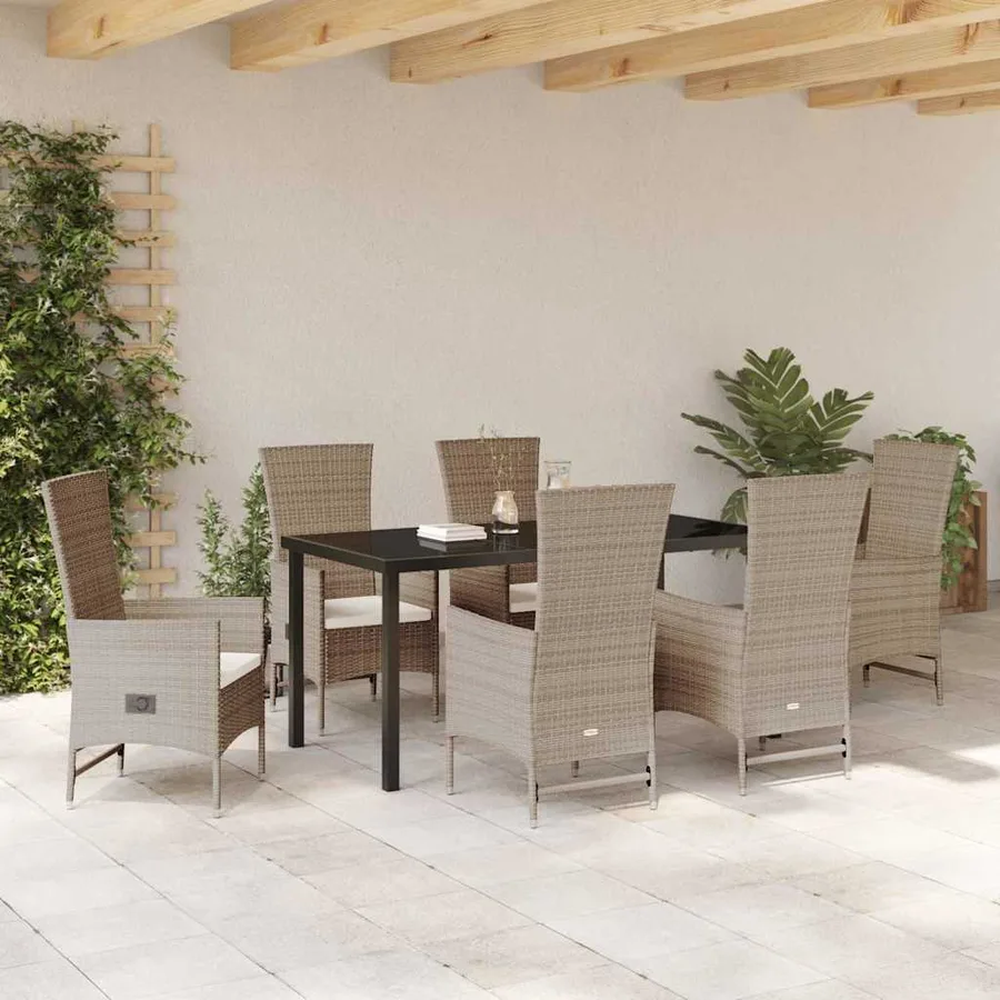Ensemble de salle à manger pour jardin 7 pcs Beige polyrotin - 4
